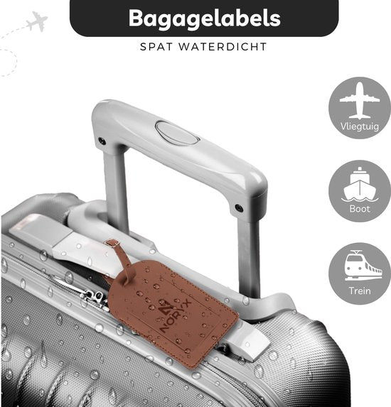 Noryx 4-piece Suitcase label set - Luggage label - Suitcase tags - Suitcase Label - Grey, White, Black & Brown