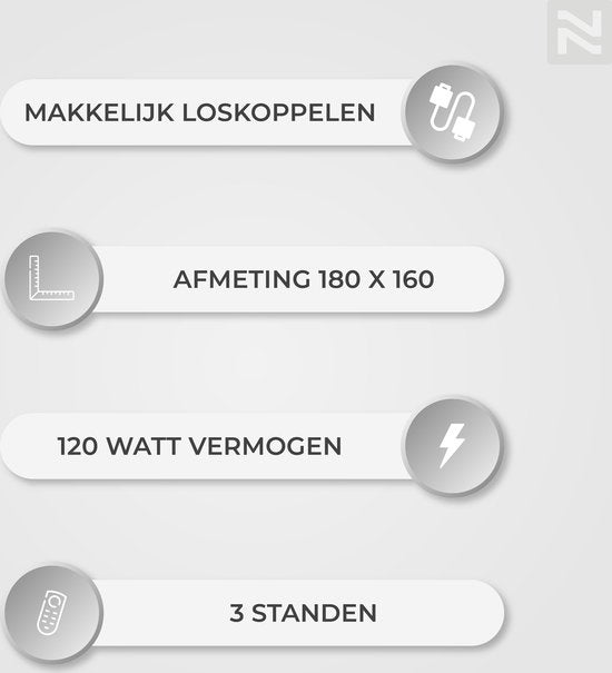 Nuvoo Couverture chauffante électrique - Polaire - 180x160 cm- XXL - Arrêt automatique - Protection contre la surchauffe - 3 niveaux - 120W - 2 personnes - Couverture - Bleu