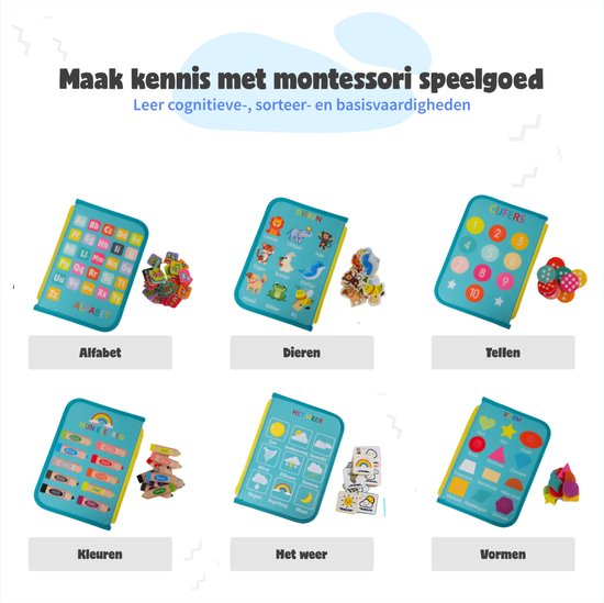 MontiPlay® Montessori Toys - Jouets sensoriels - Activity Board - Busy Board - Montessori for home - Educational - Sensomotor Toys - Green