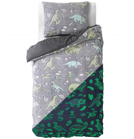 Sleeptime Glow in the Dark Dinosaurs Housse de couette - 140x200/220 + 1 taie d'oreiller 60x70 - Gris