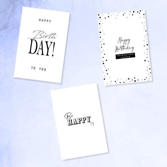 Partizzle 36x Cartes d'anniversaire avec enveloppe - Noir et blanc - Envoyer une carte d'anniversaire - Adultes - Durable - 15x10 cm / Minimaliste