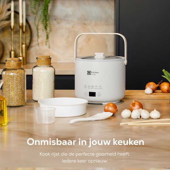 KitchenLove Cuiseur de riz - 0.4L - Multicuiseur - Cuiseur de riz - Mijoteuse - 1 à 2 personnes - Petit - Blanc crème