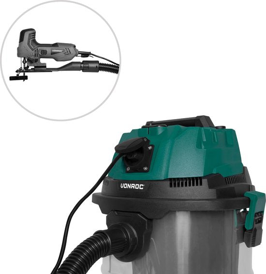 VONROC Aspirateur eau et poussière / Aspirateur - 1400W - Mise en marche automatique - Fonction soufflage - Réservoir inox 20L - Flexible 3m - Câble d'alimentation 6m