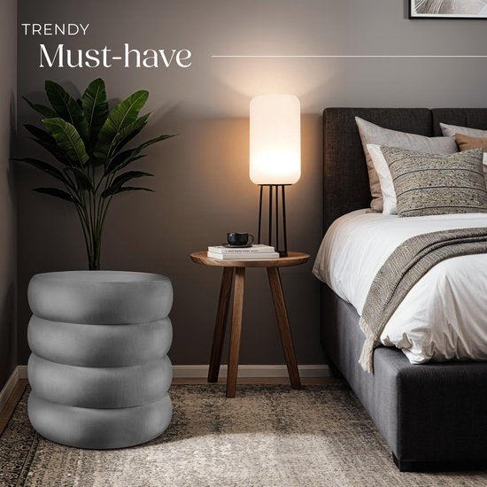 tectake® Tabouret avec rangement - Tabouret scandinave en tissu velours - Tabouret rond rembourré pour coiffeuse, chambre, salon ou comme meuble d'entrée - Tabouret de rangement - gris