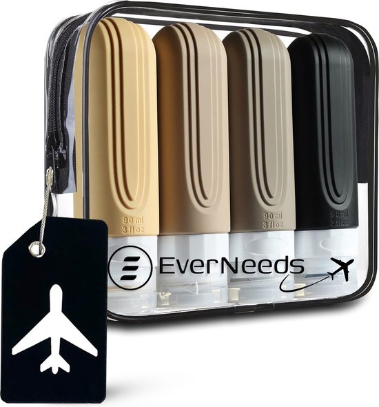 EverNeeds Bouteilles de voyage avec étui - rechargeables - Bouteilles de voyage en silicone pour bagages à main - Abricot - 4 pièces