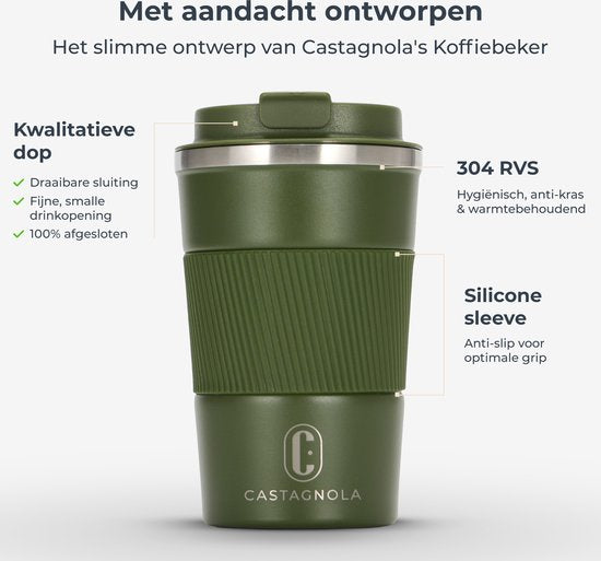 Mug thermos Castagnola - Tasse à café To Go - Mug de voyage pour le café et le thé - Mug à thé - 380 ML - acier inoxydable - Vert