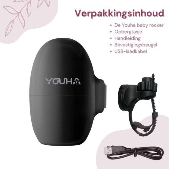 Youha Baby Rocker - Berce automatiquement votre landau ou poussette - Bascule mains libres - Berceuse pour landau - Aide au sommeil de bébé - 5 modes de berceau - Pochette de rangement et câble de chargement inclus - couleur : noir