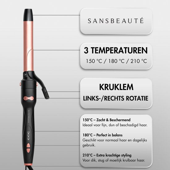 Sansbeauté® 3 en 1 Fer à boucler automatique avec pince - Fer à boucler en céramique - 25mm à 38mm - Beach Waves - Wavy Hair - Curlers 33 38 mm 25 mm - Blowout Brush - Hair Styler - Hair Curler - Crimper fin et épais - Fer à boucler cheveux courts