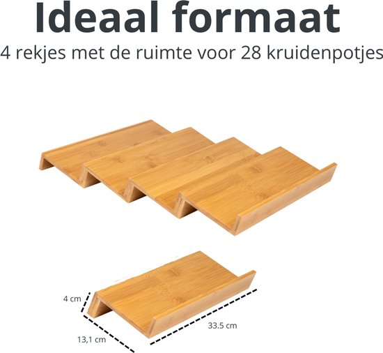Organess Spice Rack Drawer - 4 Layer - For 28 Spice Jars - Bamboo - Spice Organiser - Kitchen Drawer Organiser