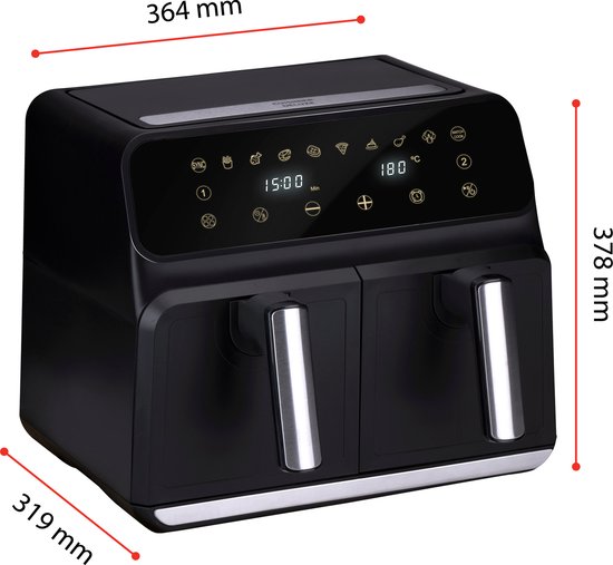 alpina Double Airfryer XL 8L - Friteuse à air chaud pour 4 à 8 personnes - Capacité 2x4L - Affichage digital - Friteuse à air 1700 W - Fonction Sync Finish - Noir