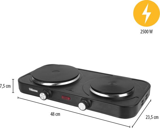 Tristar Table de cuisson électrique 2500W - KP-6152 - 2 zones de cuisson - En pose libre - Noir