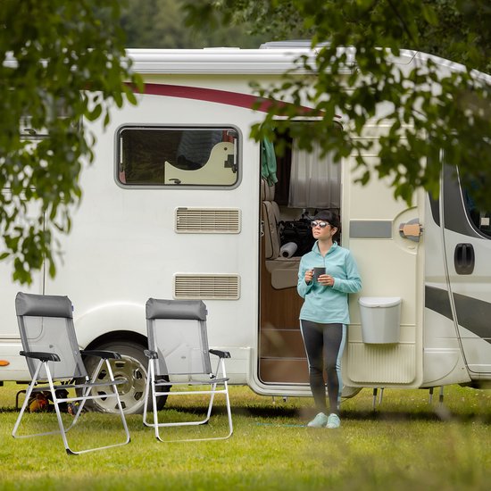 TRVLMORE Chaise de camping - 5 positions - Chaise de camping pliante - Capacité de charge 110 kg - Chaise de pêche - Chaise pliante - Gris