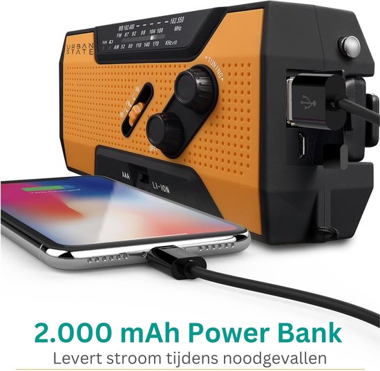 Radio d'urgence urbaine à remontoir et batterie - Radio solaire - Lampe de poche / banque d'énergie - Radio d'urgence solaire à remontoir