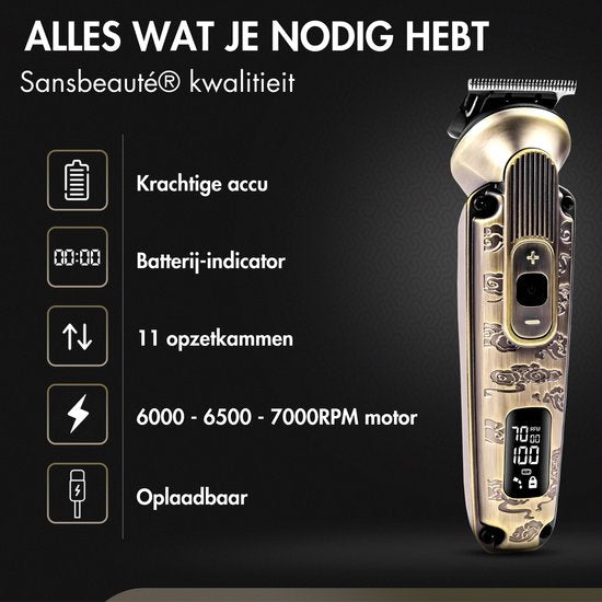 Tondeuse à barbe 9-en-1 pour homme - Sansbeauté® Tondeuse pour barbe et corps - 9 accessoires inclus - Tondeuse pour homme - Tondeuse pour homme - Tondeuse à cheveux - Tondeuses - 0.5-15MM - Nez et oreilles - Tondeuse - Machine à barbe - Multigroomer