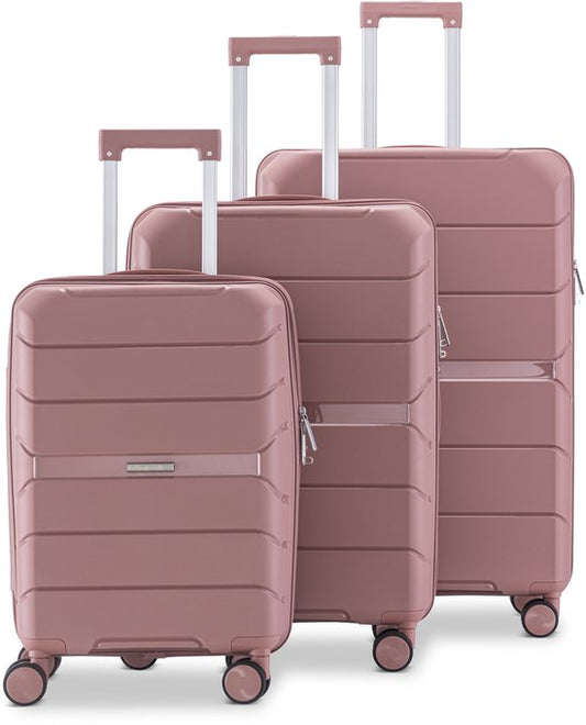 SKYCASES Urban Adventurer - Ensemble de valises - 3 pièces - Serrure à chiffres - 232L - Roues pivotantes - Valise de voyage avec serrure de valise - Légère - Rose