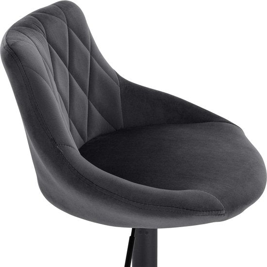 Rootz Tabouret de bar en velours - Chaise de comptoir - Siège réglable - Tabouret pivotant - Tabouret de salon - Tabouret rembourré - Chaise de cuisine - Gris foncé - 22.0x19.3x15.7 pouces
