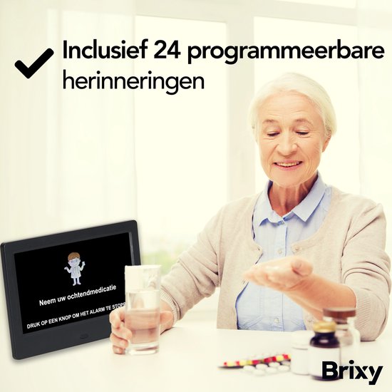 Brixy Dementia Clock - 24 fonctions d'alarme - télécommande incluse - fonction d'atténuation automatique - horloge calendrier - noir