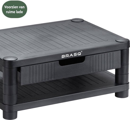 BRASQ Support de moniteur noir MS200 - Réglable en hauteur - Convient pour moniteur, tablette et smartphone 24x15x6,3 cm