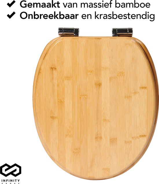 Infinity Goods Bamboo Toilet Seat Terry - Toilet Seat With Lid - Soft Close - Stainless Steel Hinges - Includes Fixing hardware