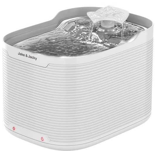 Jake & Jacky Abreuvoir inox sans fil pour chat et chien - Avec capteur et pile - Fontaine à eau pour chat - Abreuvoir pour chat - Bol à eau - Silencieux - Filtre inclus - 2.5L - Blanc
