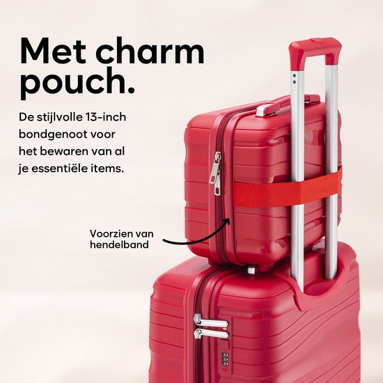 SKYCASES Travelin' Charm 4-Piece Trolley Set - Hand Luggage & Check-in Suitcases - 32L/60L/98L - Number Lock - 360° Noiseless Wheels - Lightweight & Sturdy - Modern Design - Rouge