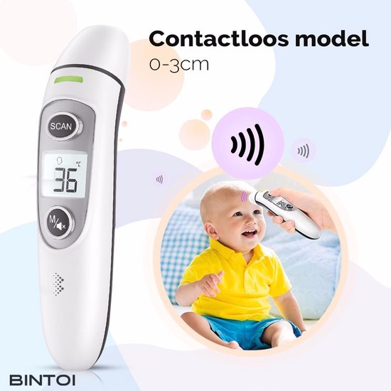 Bintoi® Thermomètre frontal - Indicateur de température - Thermomètre de fièvre pour adultes et bébés - Thermomètre infrarouge - Thermomètre frontal numérique