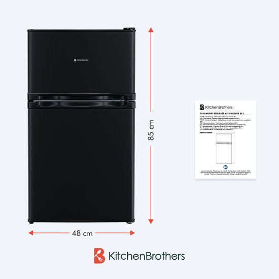 KitchenBrothers Réfrigérateur - 61L Compartiment réfrigérant - 24L Compartiment congélateur - Glacière - Frigo - Freestanding - Noir