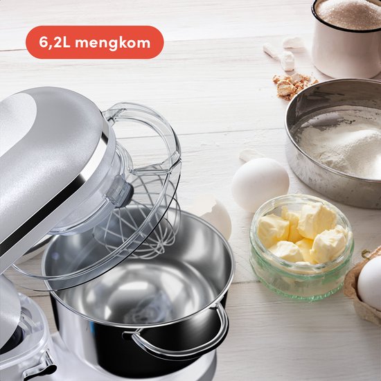 KitchenBrothers Robot de cuisine - Robot de cuisine - 6.2L - Mixeur avec bol de mixage - Mixeur de cuisine - 2000W - Blanc nacré