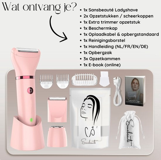 Sansbeauté® 3-in-1 Ladyshave - Visage, aisselles et jambes - électrique - rechargeable par USB