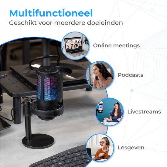Nuvance - Microphone USB avec support - pour PC et microphone de jeu - avec filtre anti-bruit - Convertisseur USB-C inclus - Microphone de streaming - RGB