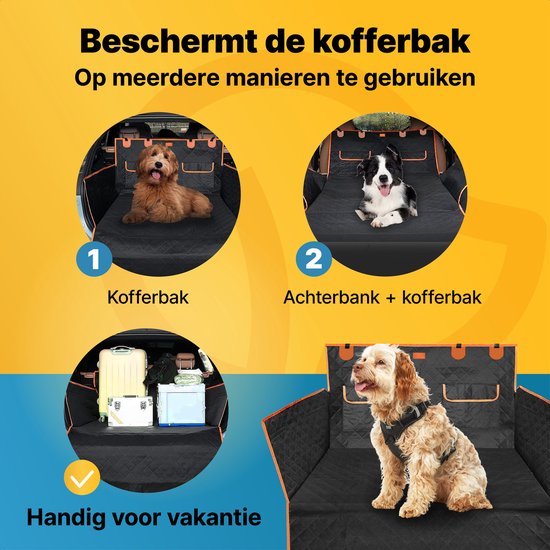 Jake and Jacky Dog Blanket Car Trunk - Couverture de voiture pour chien - Housse de protection - Avec sac de rangement et autorisation - Noir/Orange