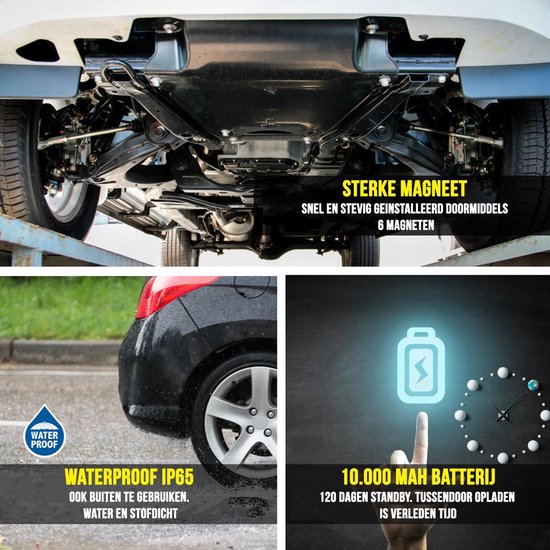 Strex GPS Tracker | Temps réel avec application | Batterie 120 jours | Étanchéité IP65 | Sans fil | Sans abonnement | Manuel en néerlandais | Système de localisation pour voiture, moto, bateau, camping-car, scooter, bagages et plus encore !