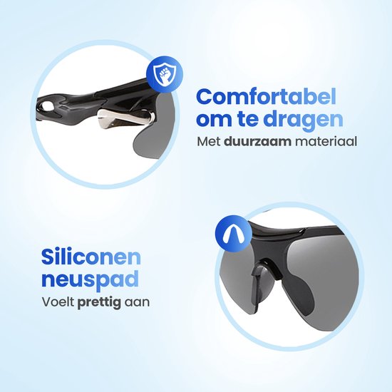 Garpex® Lunettes de cyclisme - Lunettes de sport - Lunettes de soleil homme - Cyclisme - Moto - Monture noire avec verre bleu