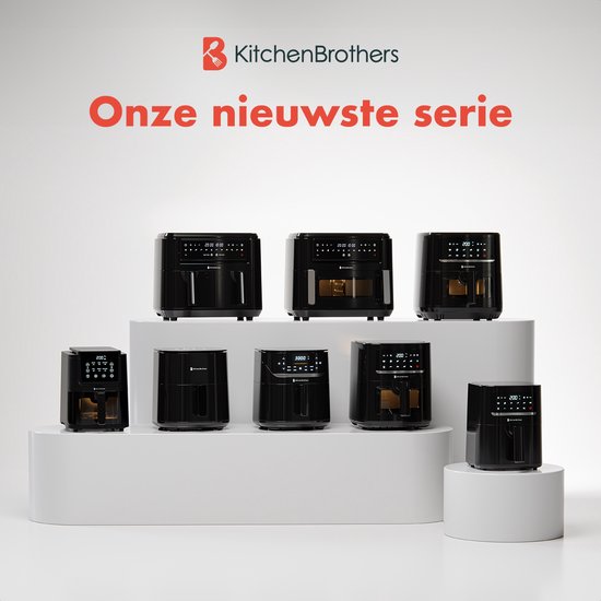 KitchenBrothers Airfryer XL - 5L - 2000W - Friteuse à air chaud - Double chauffage - 80ºC à 200ºC - 8 programmes de cuisson - Noir