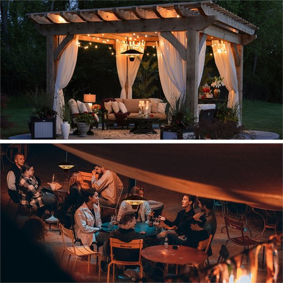 BRASQ Electric Terrace Heater Pendant PHC100 - Chauffage infrarouge 1500W - avec télécommande - 3 niveaux de chaleur - Pour l'intérieur et l'extérieur - Résistant aux éclaboussures - Noir