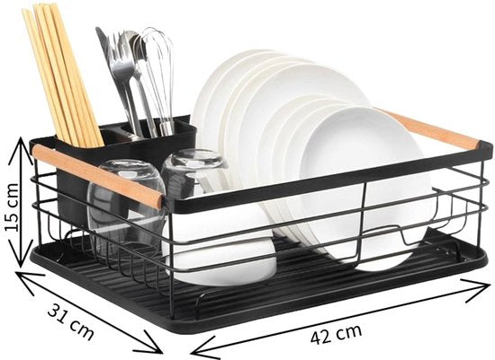 Ceruzo Porte-vaisselle avec égouttoir - Porte-couverts - Egouttoir en métal - Egouttoir en plastique - 42x31x15cm- Noir