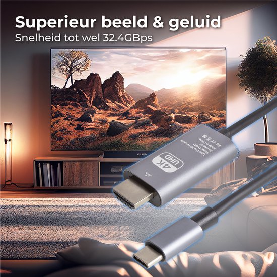 Nuvance - Câble USB C vers HDMI - 2 mètres - 4K Ultra HD - Convient aux téléphones, tablettes, ordinateurs portables, PC, caméscopes et moniteurs