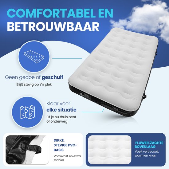 FLOAT Gemina - Lit gonflable 3en1 avec pompe électrique - 190x99x20 cm - Matelas gonflable ferme - Léger pour le camping - Deux matelas gonflables pour 1 personne