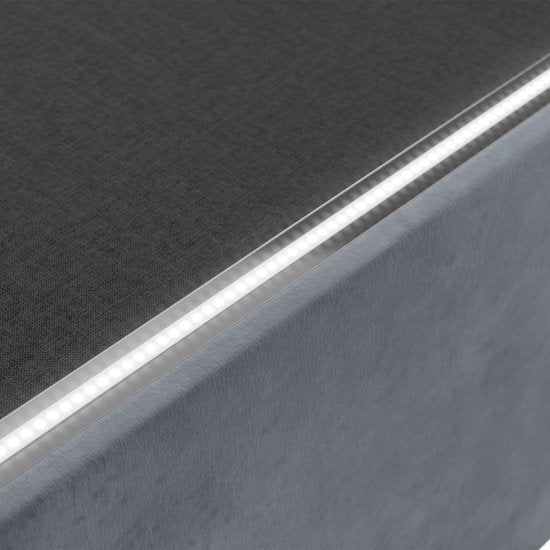 Juskys - Lit Nizza - 140 x 200 cm - Gris & Velours - Avec éclairage LED et tiroir de lit - Design moderne - Sommier à lattes inclus