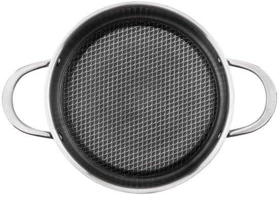 ETA HoneyComb Pan Set pour induction et toutes sources de chaleur - Résistant au four - Jeu de 4 poêles avec couvercle en verre - Acier inoxydable - antiadhésif - Acier inoxydable