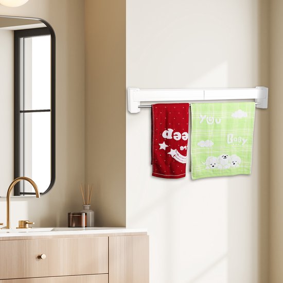 Vonia Étendoir mural - Étendoir à linge - Étendoir à linge - Étendoir mural - 4 m Longueur de séchage - 70 cm - Blanc
