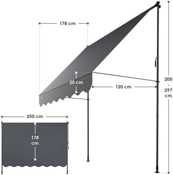 Auvent à pinces Cape Town - 250x120 cm - Gris