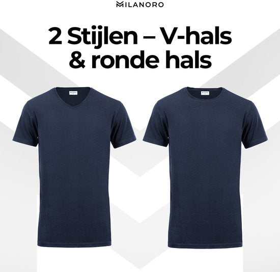 Milanoro - Lot de 4 T-shirts extra longs en coton - Marine - Col rond - S