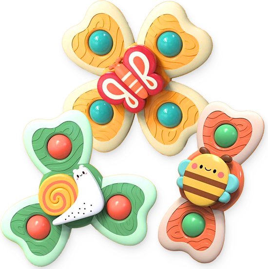 Frummel Fidget Spinners XL avec ventouse - Jouets de bain - Jouets sensoriels - Jouets de Fidget - Spinner de bain - Spinner de Fidget pour fenêtre de voiture - 3 pièces