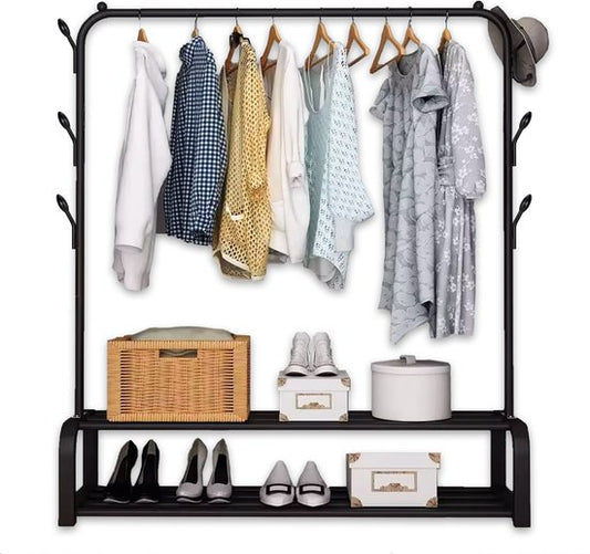 Brixy Rack à vêtements - Rack à penderies - 102x34x152cm - Rack à vêtements et à chaussures - Industriel - Métal - Noir