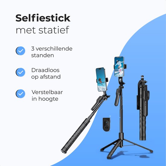 Bâton selfie - 3 en 1 - avec télécommande - Pour iPhone et Samsung - Trépied pour téléphone - Bluetooth - Smartphone - Luft