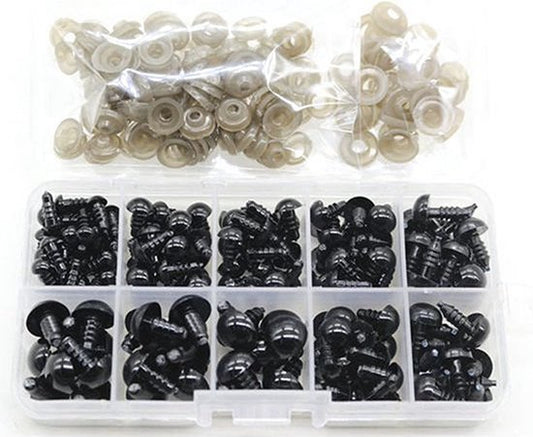 Yeux de sécurité Knaak - Yeux pour animaux - 6 - 12 mm - boîte de rangement incluse - 100 pièces - noir