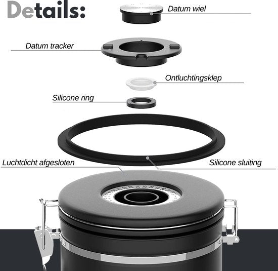 VAIVE Boîte à café - Boîte à café - Boîte de stockage pour boîte à café - Boîte de stockage pour café - Bocaux de stockage - Boîte de stockage -1.8L