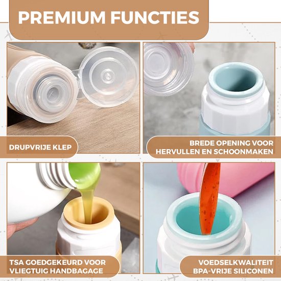 EverNeeds Bouteilles de voyage avec étui - rechargeables - Bouteilles de voyage en silicone pour bagages à main - crème - 4 pièces