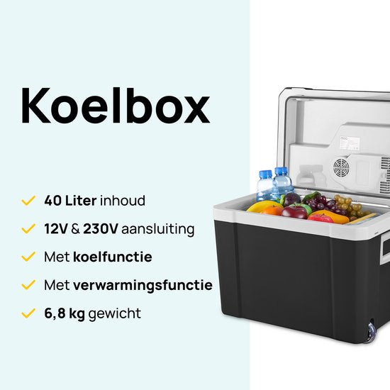 MOA Coolbox électrique 12v 230 volt - 40L - Frigobox - Réfrigérateur de camping - Voiture et camping - Refroidissement et chauffage - Noir